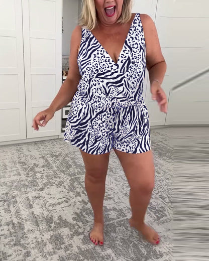 Zebra-Print Slim Fit Badeanzug