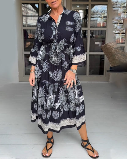 Vintage Muster Druck Lockeres Kleid