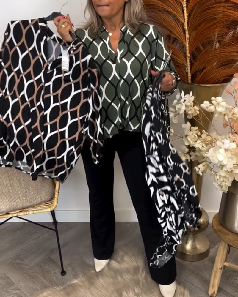 Lässige Bluse mit langen Ärmeln und Druck