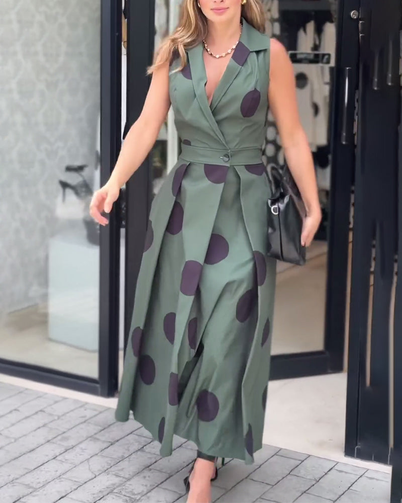 Ärmelloses Revers elegantes einfarbiges Kleid