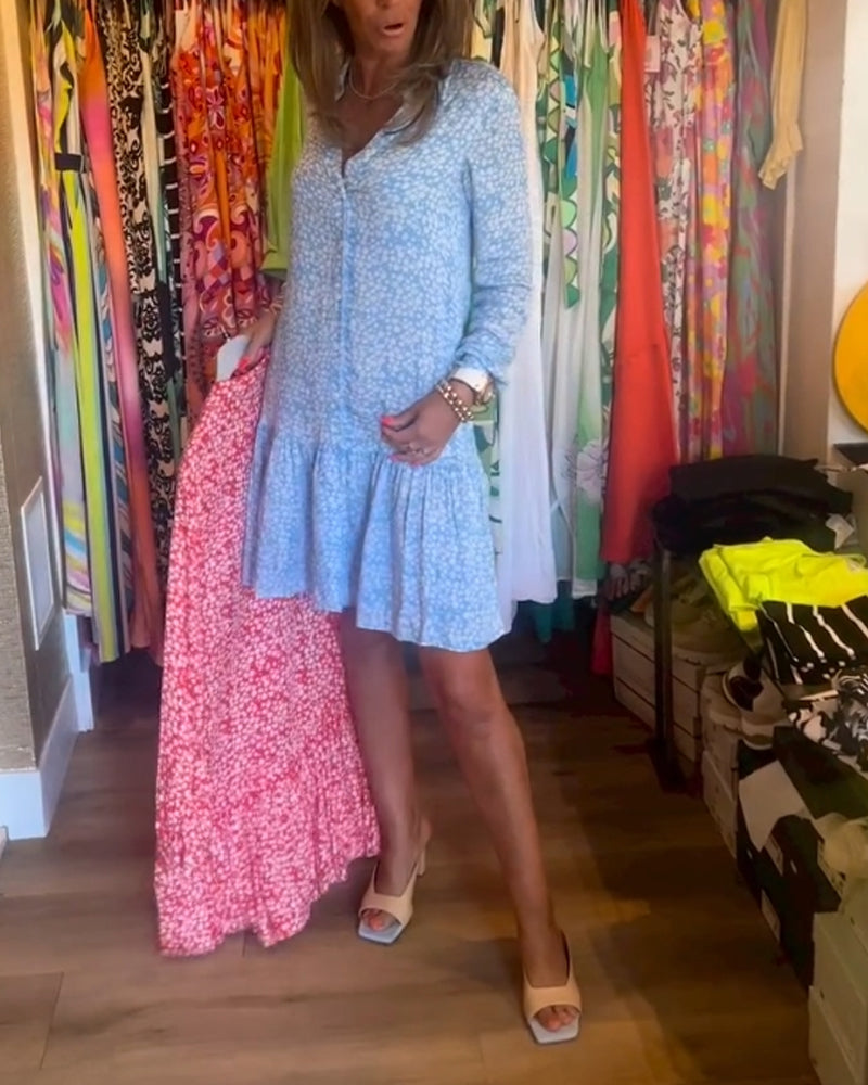 V-Ausschnitt Kleid mit Blumenmuster und Revers