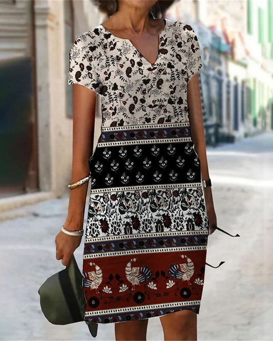 Farbenblockdruck V-Ausschnitt Kleid