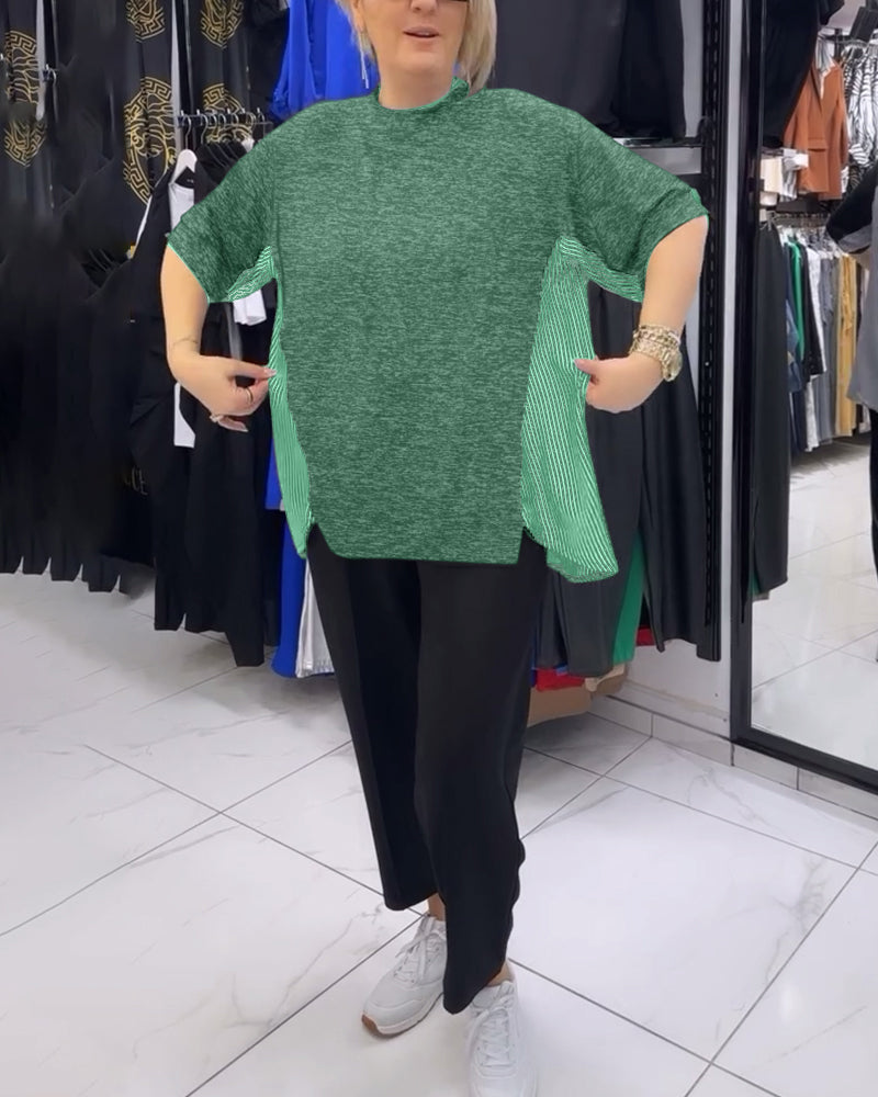 Gestreifte Patchwork-Casual-Bluse