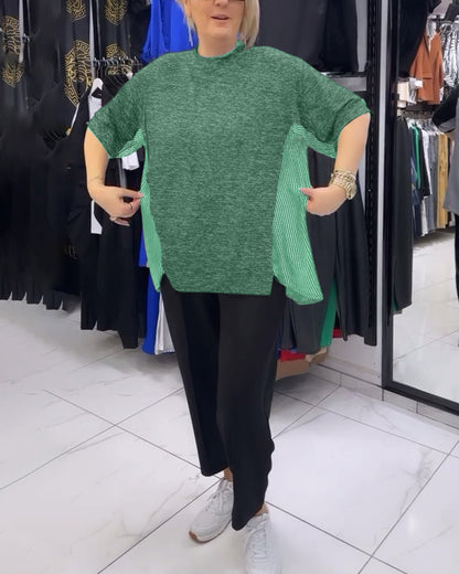 Gestreifte Patchwork-Casual-Bluse