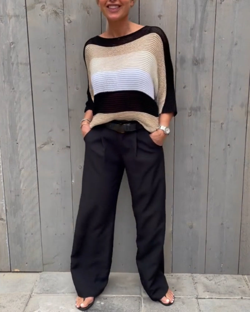 Farbblock Pullover mit Rundhalsausschnitt