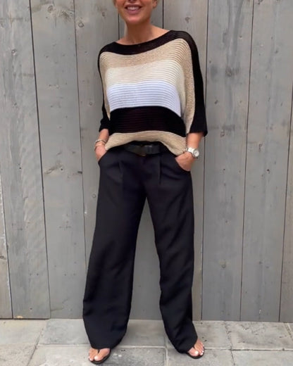 Farbblock Pullover mit Rundhalsausschnitt