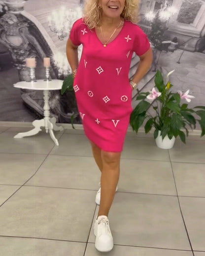 Mode V-Ausschnitt Kurzarmkleid