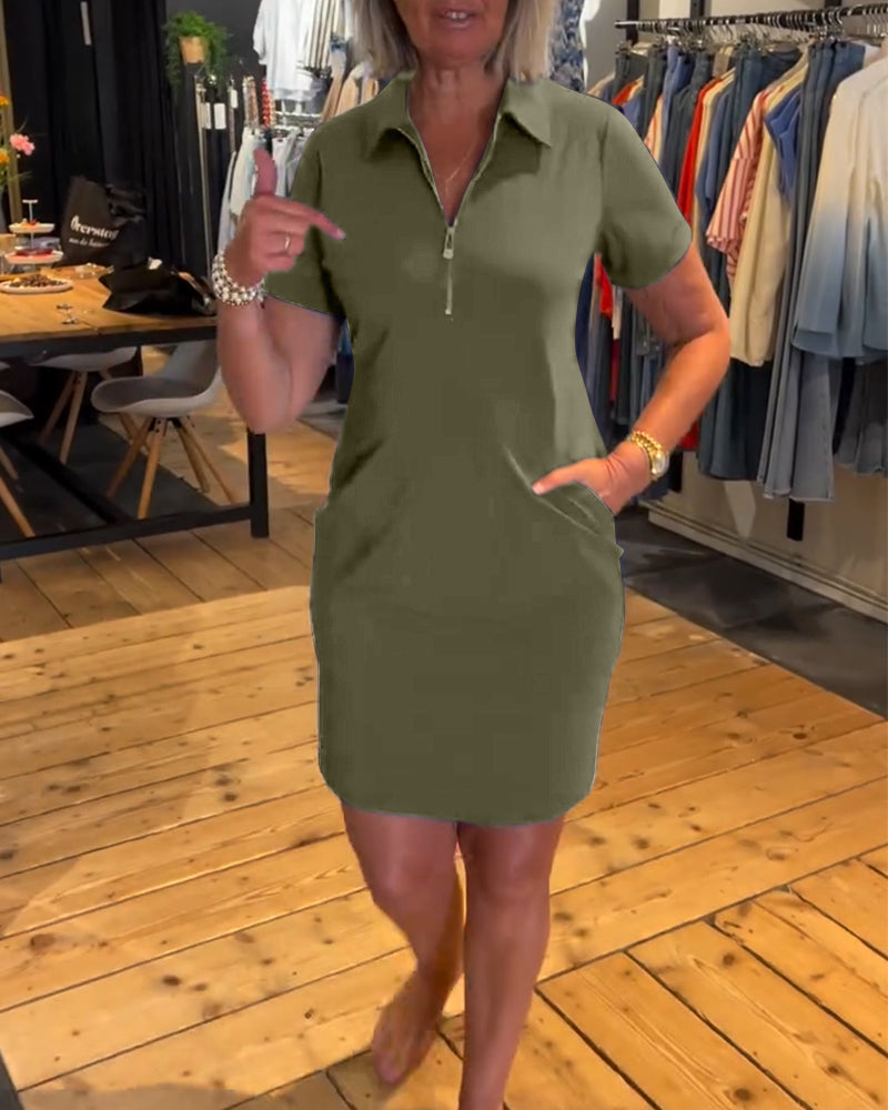 Revers Reißverschluss Kleid