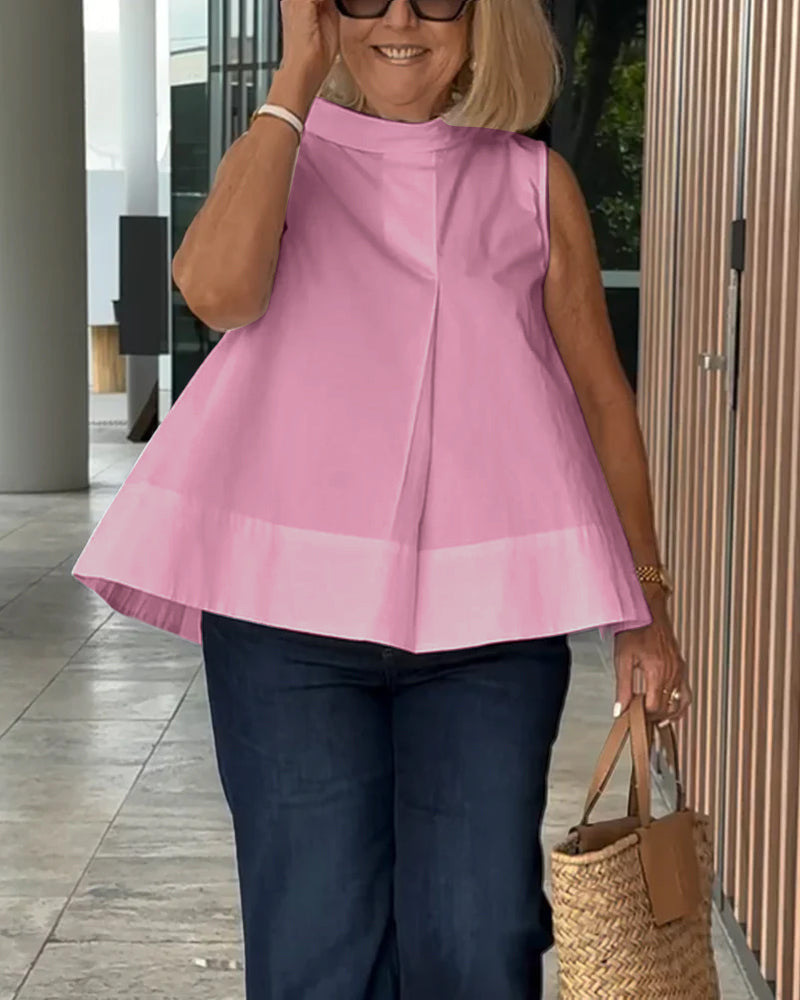 Ärmellose Unifarbene Einfache Bluse
