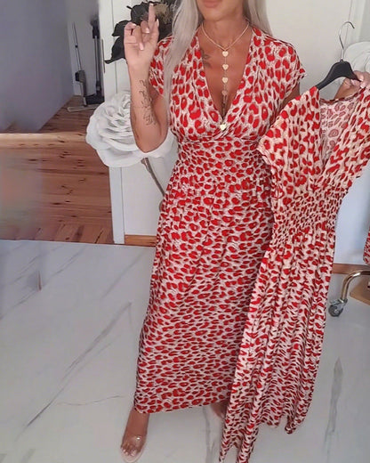 Elegantes Leopard-Print V-Ausschnitt Kleid