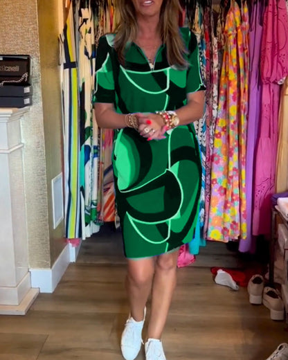 V-Ausschnitt Gerade Bedrucktes Kleid