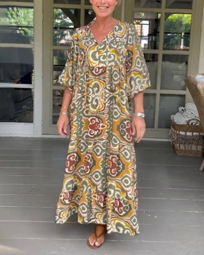 Bedrucktes V-Ausschnitt Maxikleid