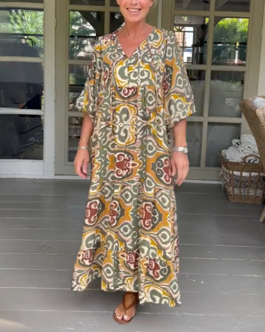 Bedrucktes V-Ausschnitt Maxikleid