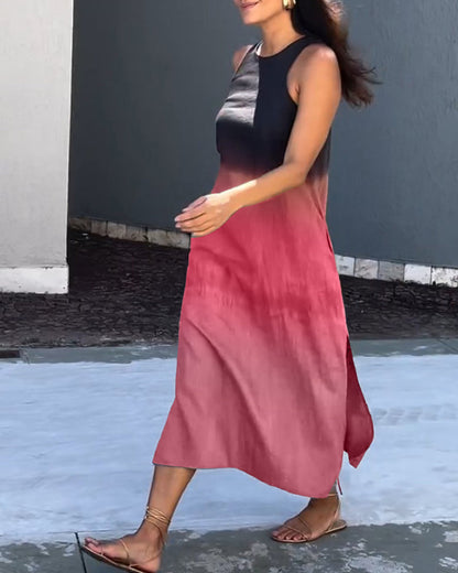 Ärmelloses Kleid mit Farbverlauf und Rundhalsausschnitt
