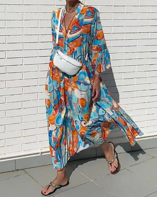 Rüschensleeve V-Ausschnitt Kleid