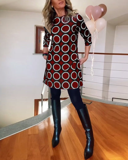 Rundhals-Kreisdruck Freizeitkleid