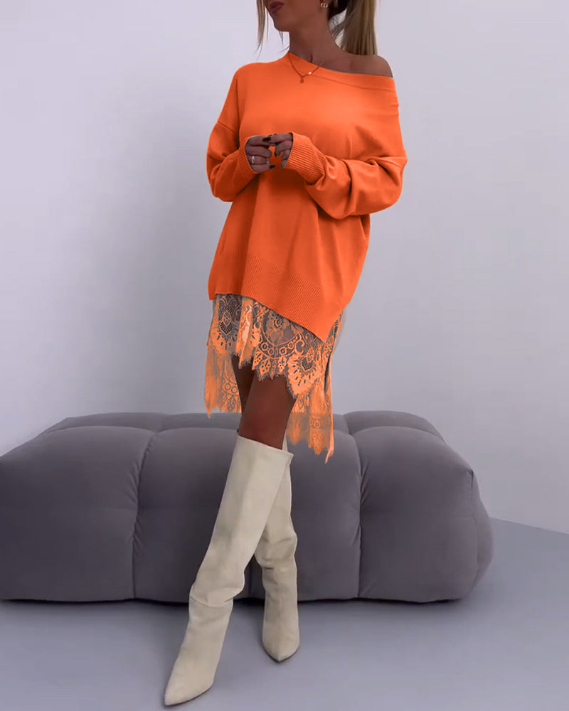 Einfarbiger schmaler Pullover mit schulterfreiem Design