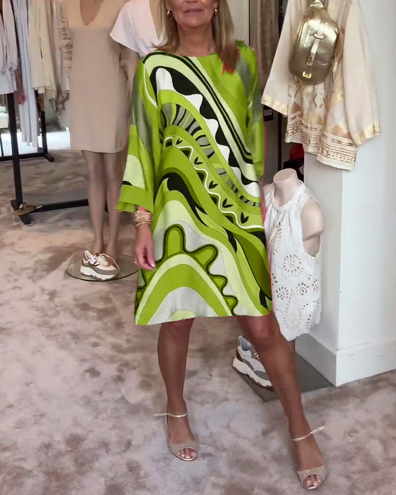 Modisches Midi-Kleid mit Rundhalsausschnitt und Druck