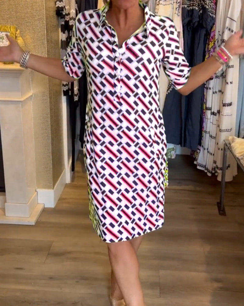 V-Ausschnitt Geometrisch Bedrucktes Kleid