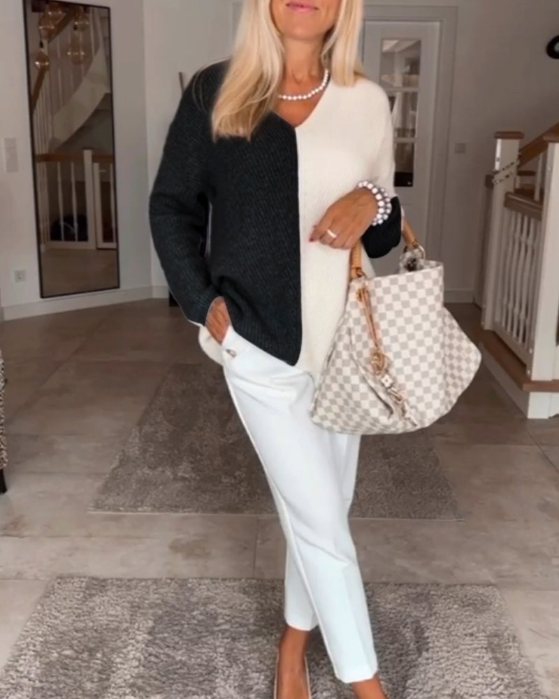 V-Ausschnitt Farbkasten Pullover