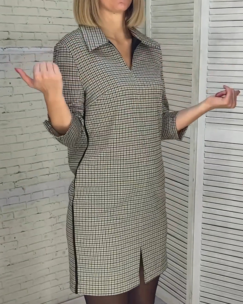 V-Ausschnitt Schlitz Langarmkleid