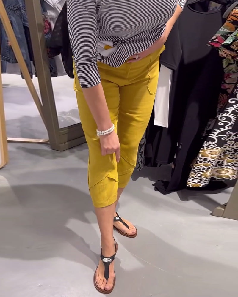 Lässige taillierte Baumwoll- und Leinen-Cropped-Hosen