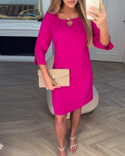 Elegantes Einfarbiges Hohles Gerades Kleid