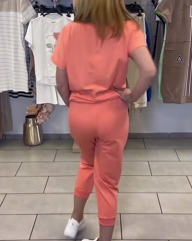 Lässiges bedrucktes Cropped-Hosen-Set