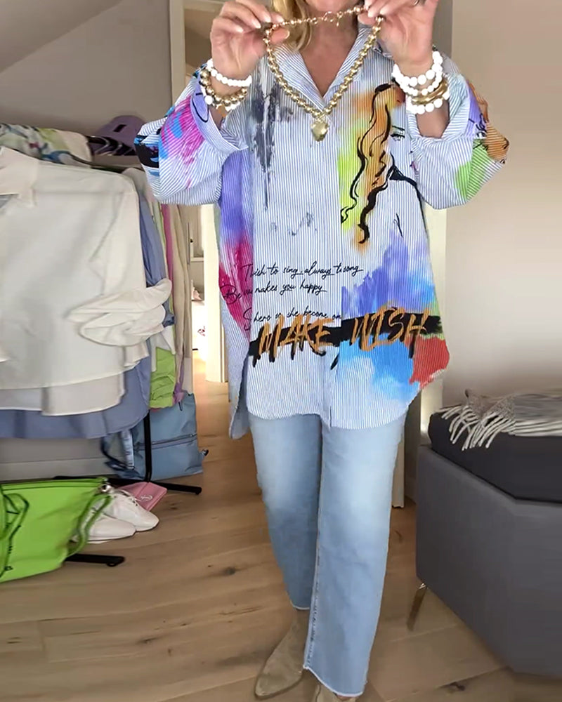 Porträt Druck Mode Langarmshirt