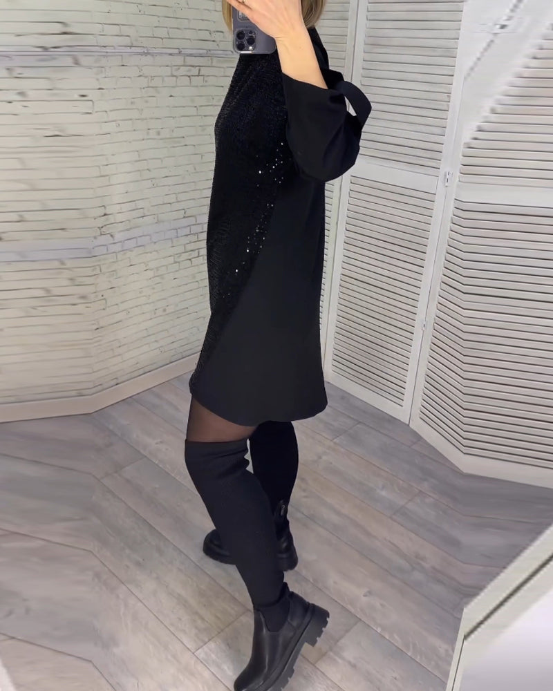 Pailletten-Raffung Ärmel Kleid