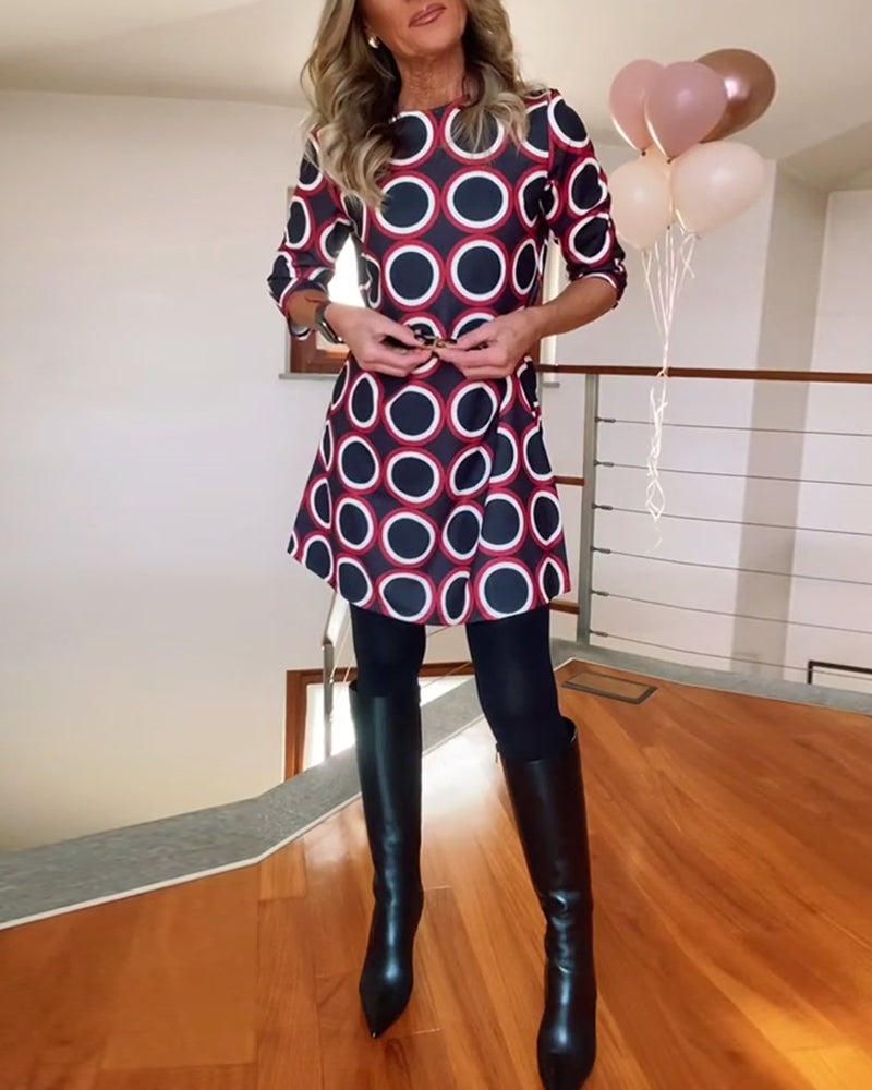 Rundhals-Kreisdruck Freizeitkleid