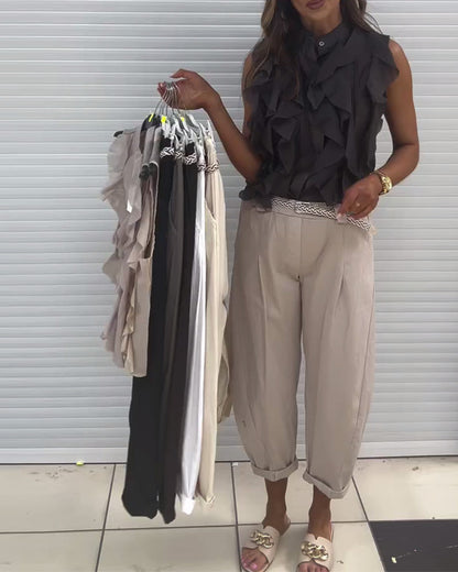 Designer Rüschenshirt ohne Ärmel