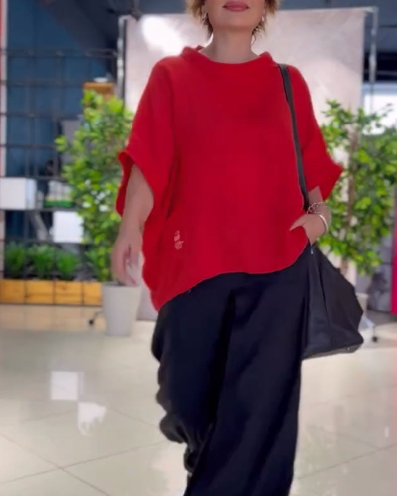 Einfarbiges, lockeres Rundhalsoberteil