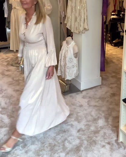 Spitzenkragen knopfgeschlossenes langes Kleid