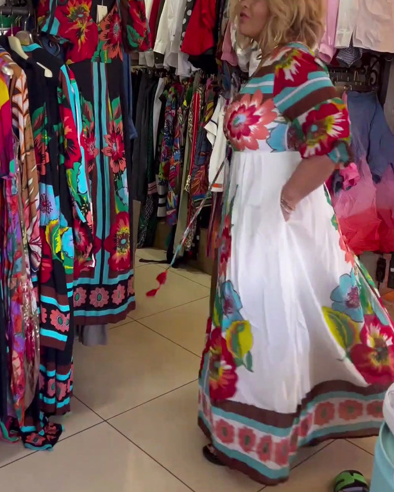 Tiefes V lockeres lässiges Blumenkleid