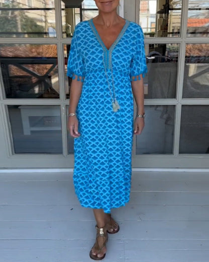 V-Ausschnitt bedrucktes Freizeitkleid