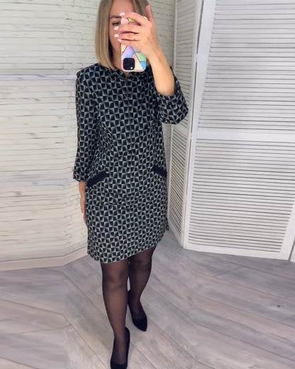 Argyle-Druck Langarmkleid