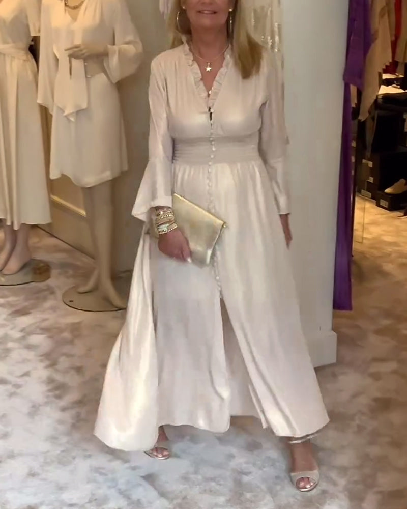 Spitzenkragen knopfgeschlossenes langes Kleid