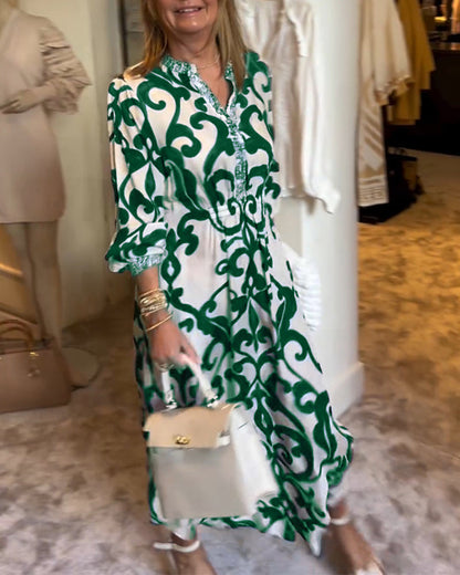 V-Ausschnitt Bedrucktes Lockeres Kleid