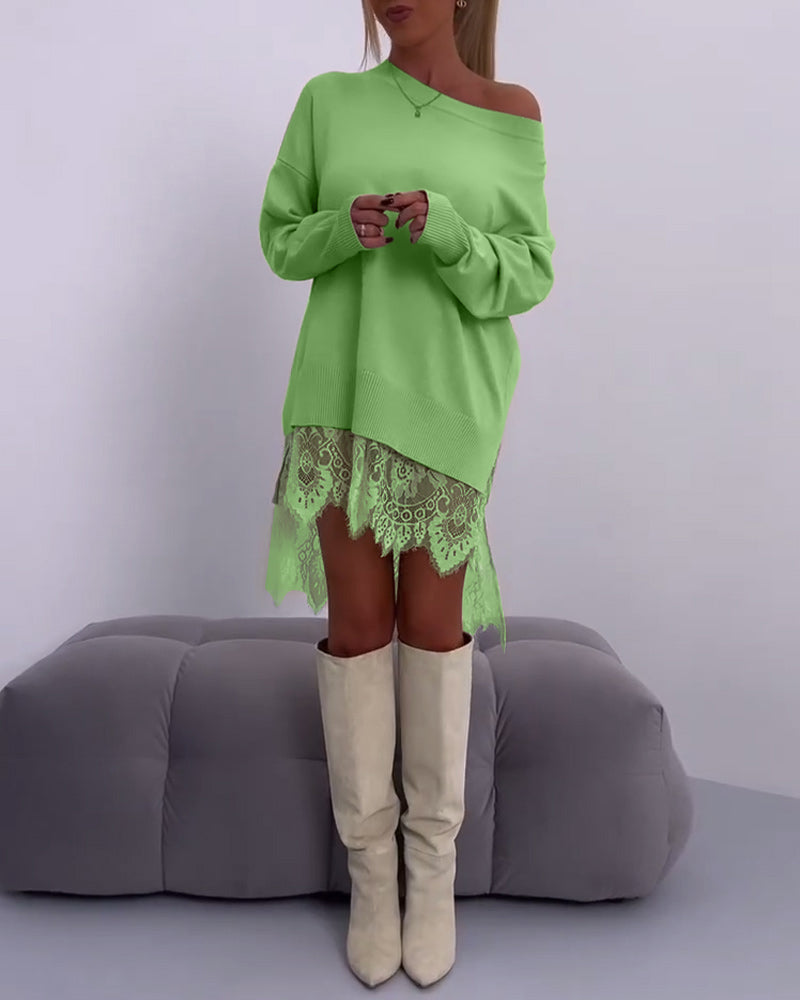 Einfarbiger schmaler Pullover mit schulterfreiem Design