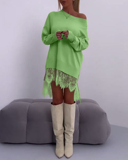 Einfarbiger schmaler Pullover mit schulterfreiem Design