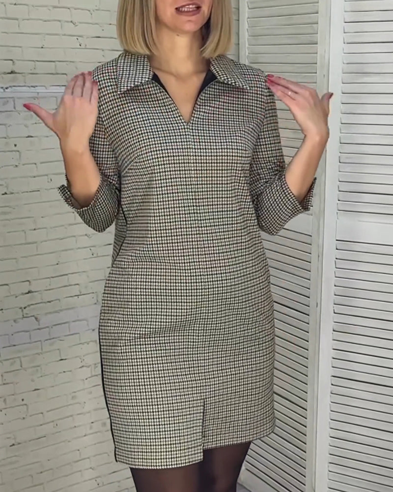 V-Ausschnitt Schlitz Langarmkleid