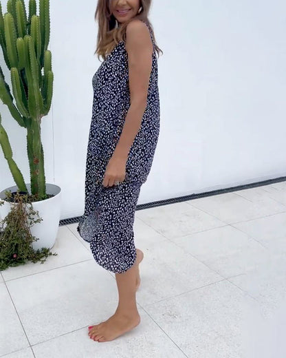 Bedrucktes ärmelloses V-Ausschnitt-Kleid