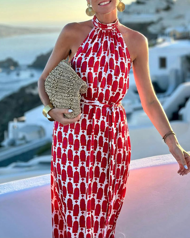 Halter Neck Strandurlaub Druckkleid