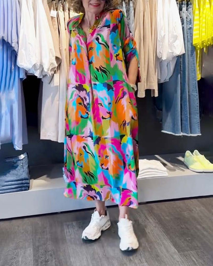 Farbig bedrucktes Taschenkleid