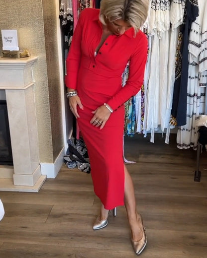 Elegantes Kleid mit Schlitz in einfarbig