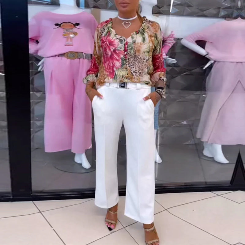 V-Ausschnitt Blumenmuster Bluse