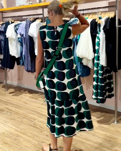 Rundhals Ärmelloses Bedrucktes Kleid