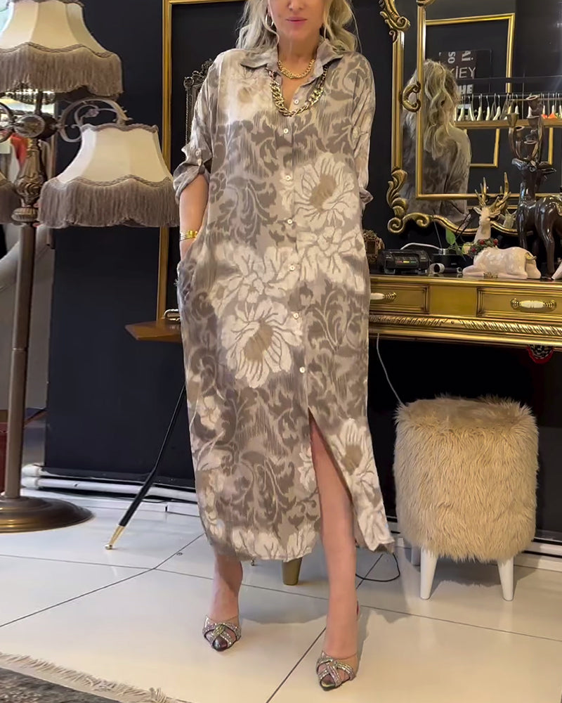 Vintage Druck Reversknopf Kleid