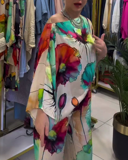 Lotus-Druck einseitiges Dreiviertelärmel-Set